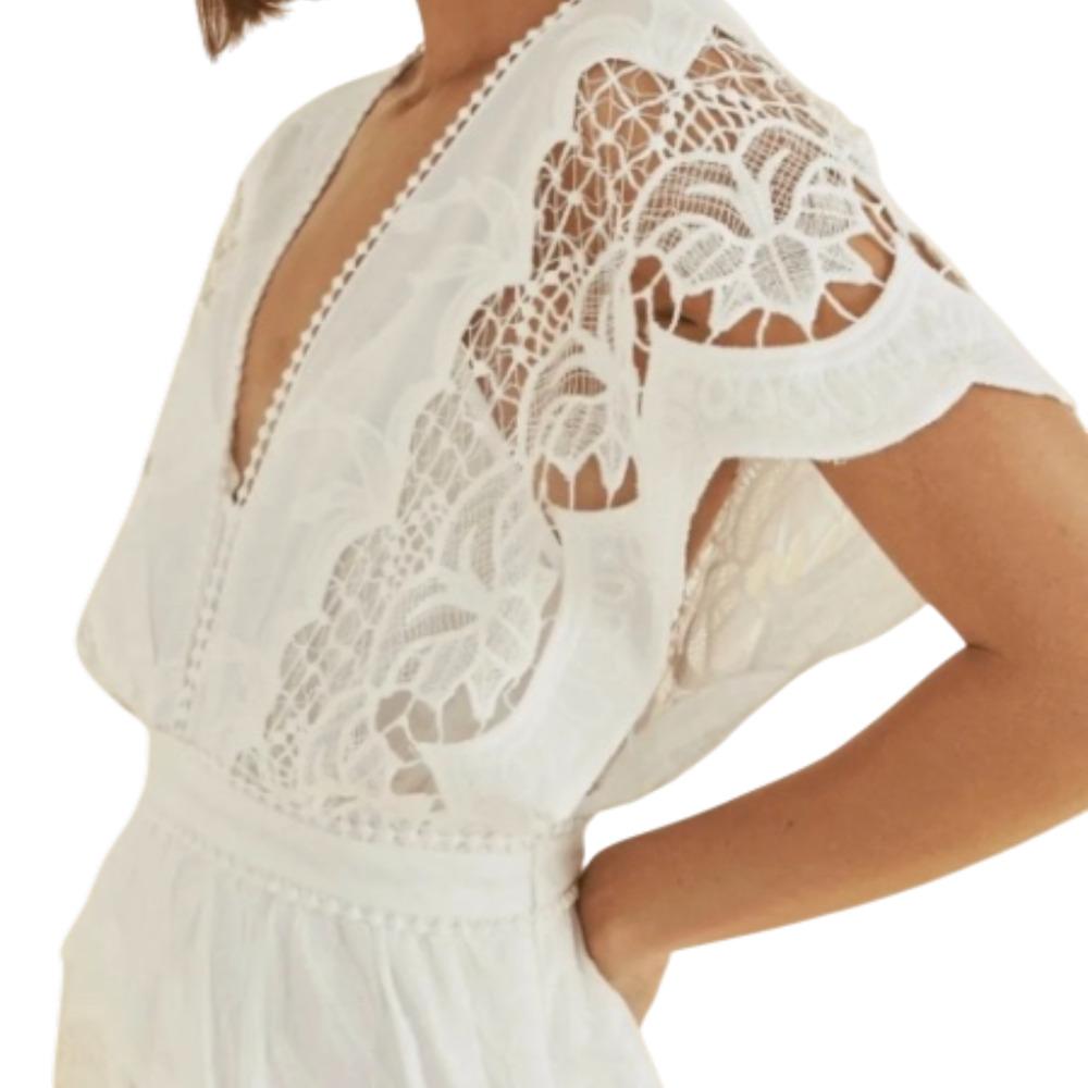 New! FARM Rio White Richelier Midi Dress Sz M Lace Embroidered Tiered Sz XS #58 - Picture 6 of 10